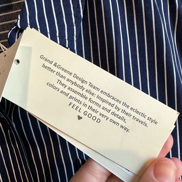 Grand & Greene Striped button up Long Sleeve Shirt Blue and White L - Picture 4 of 8